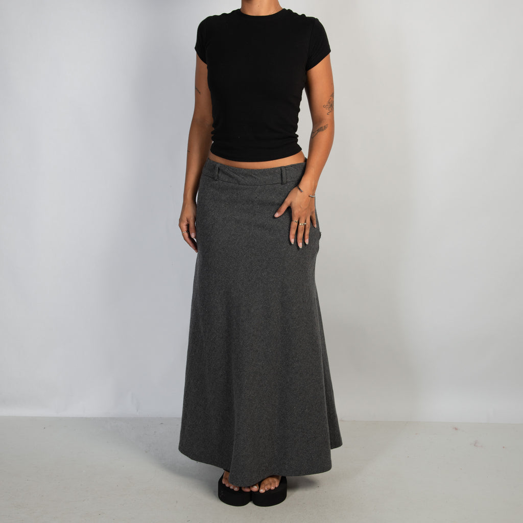 GREY WOOL LONGLINE SKIRT