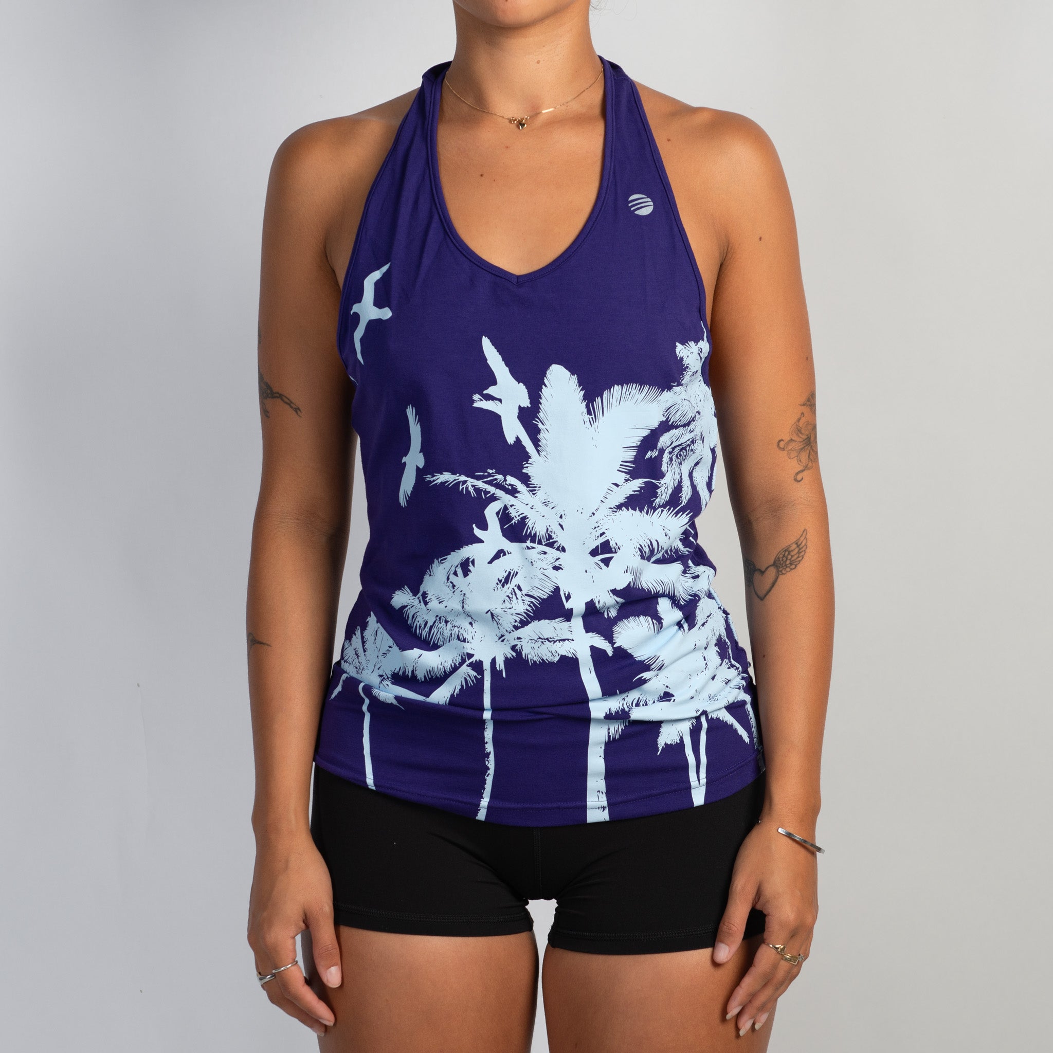 PURPLE PALM HALTER TOP