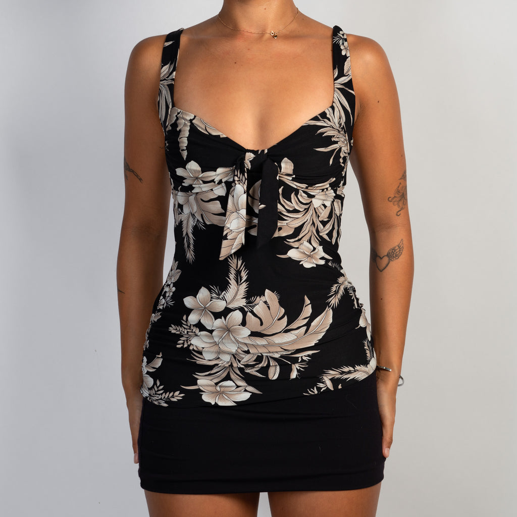 BLACK FLORAL TANKINI TOP