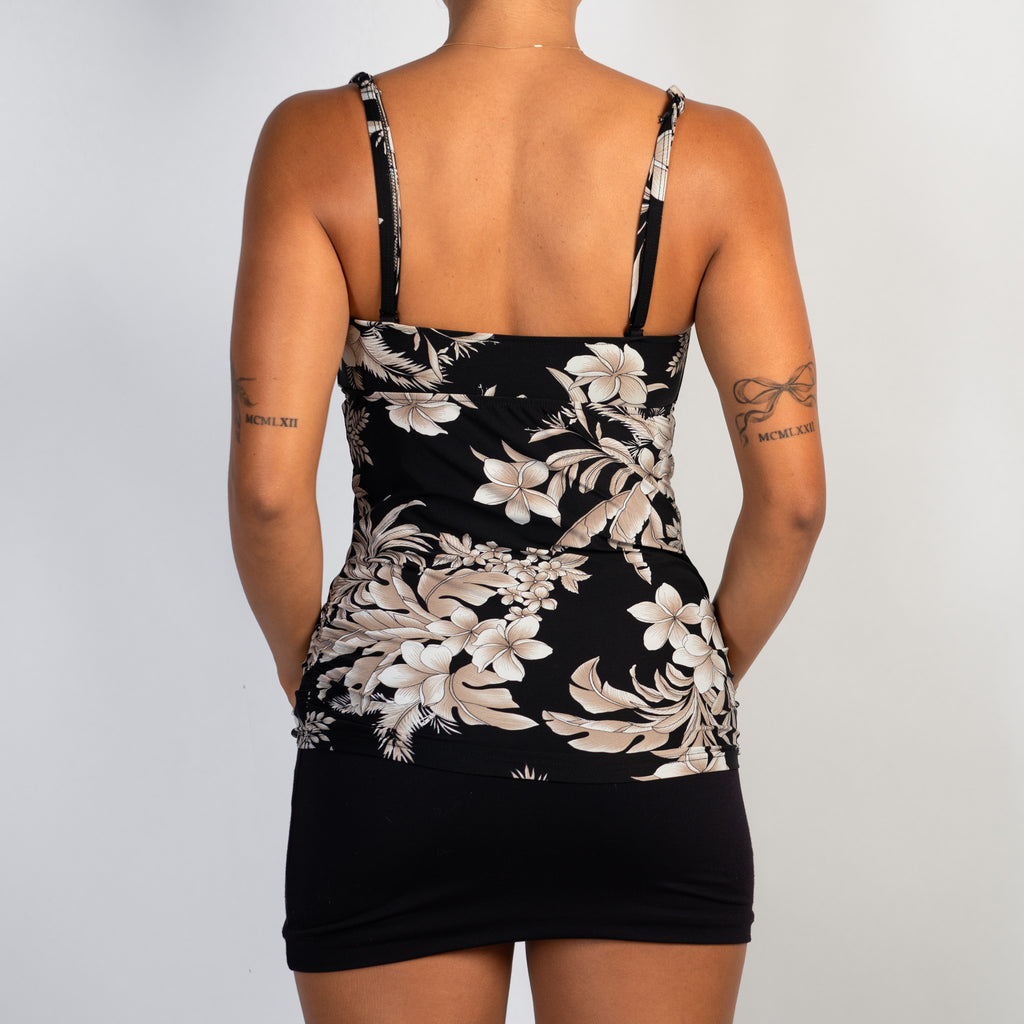 BLACK FLORAL TANKINI TOP