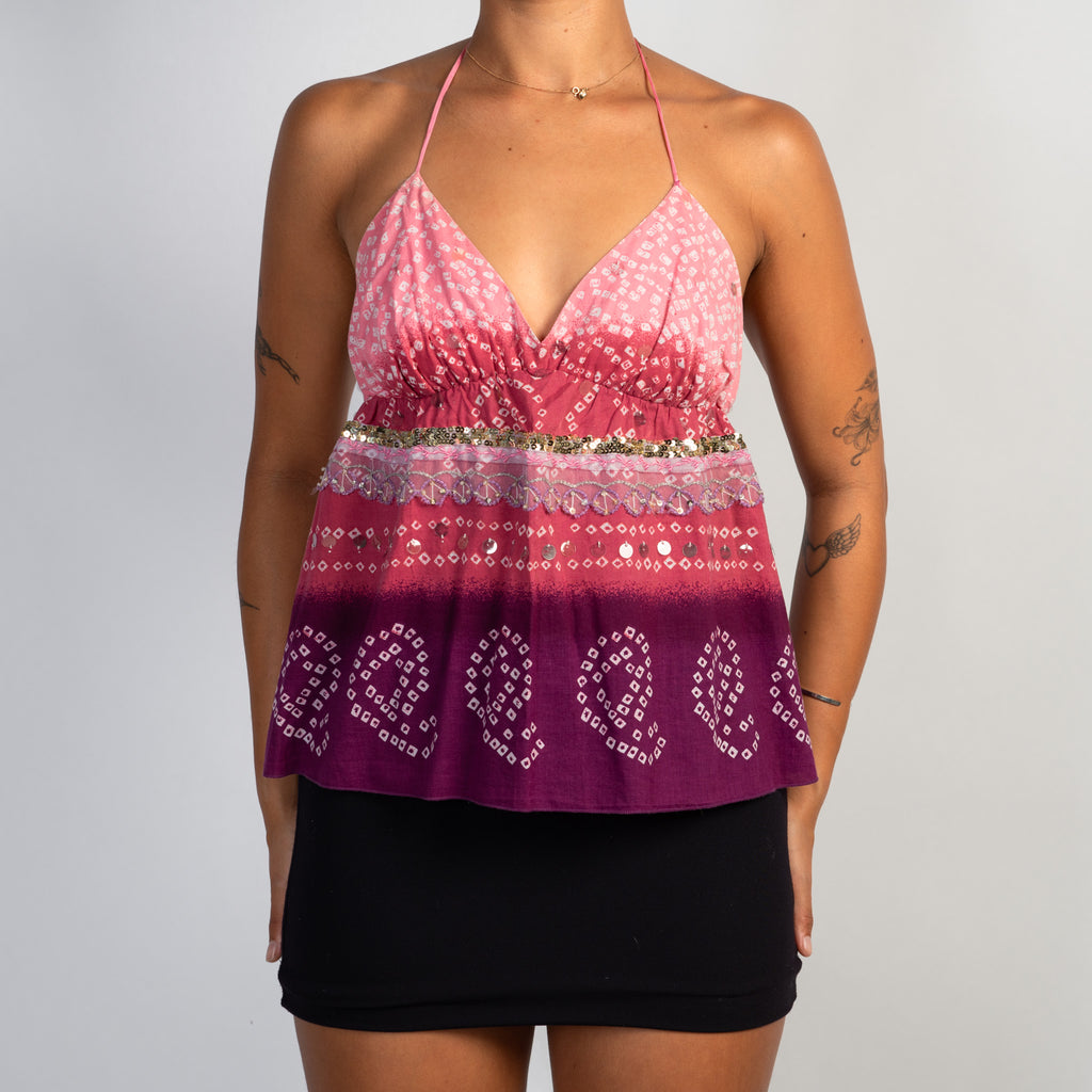 PINK PAISLEY HALTER TOP