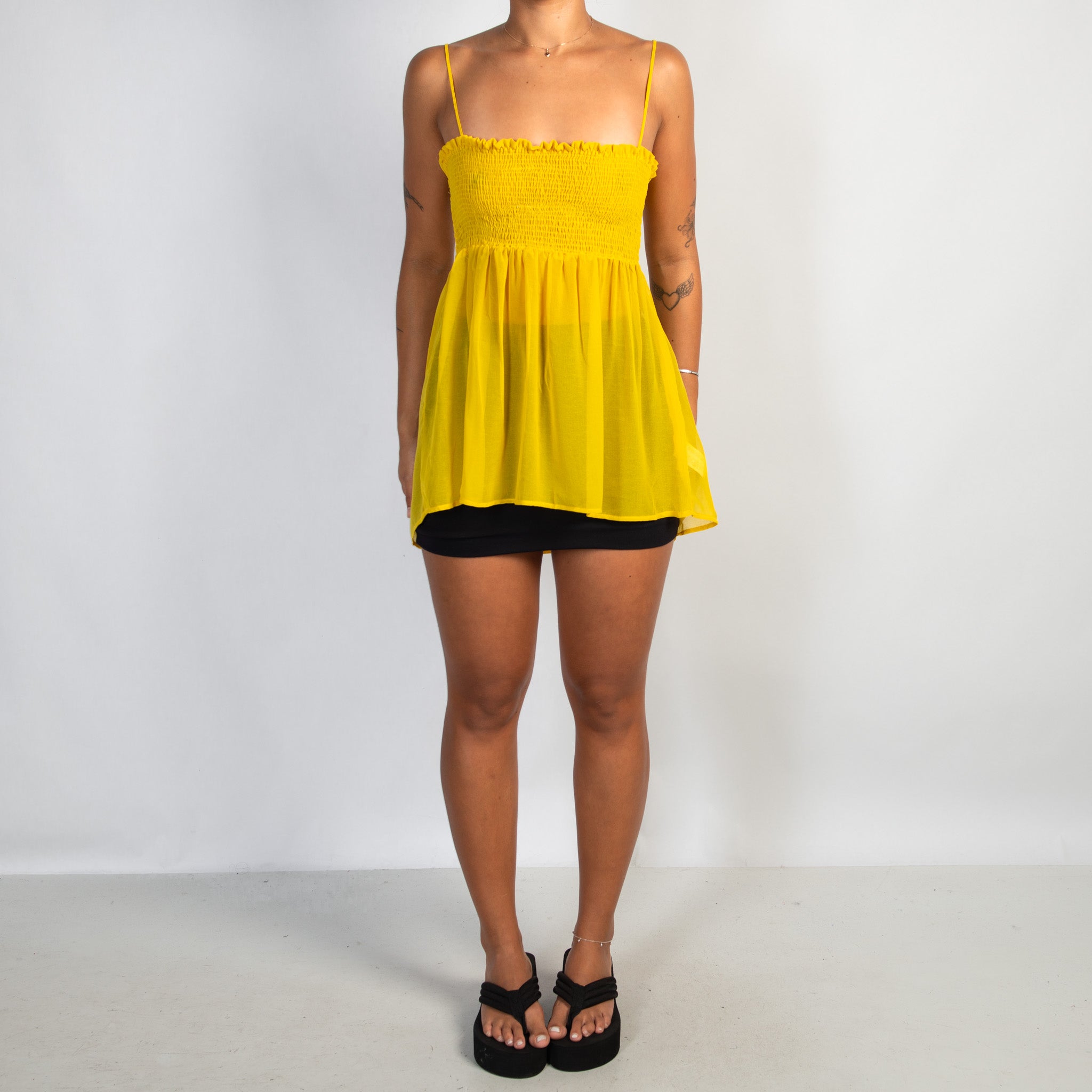 SHEER YELLOW BABYDOLL TOP