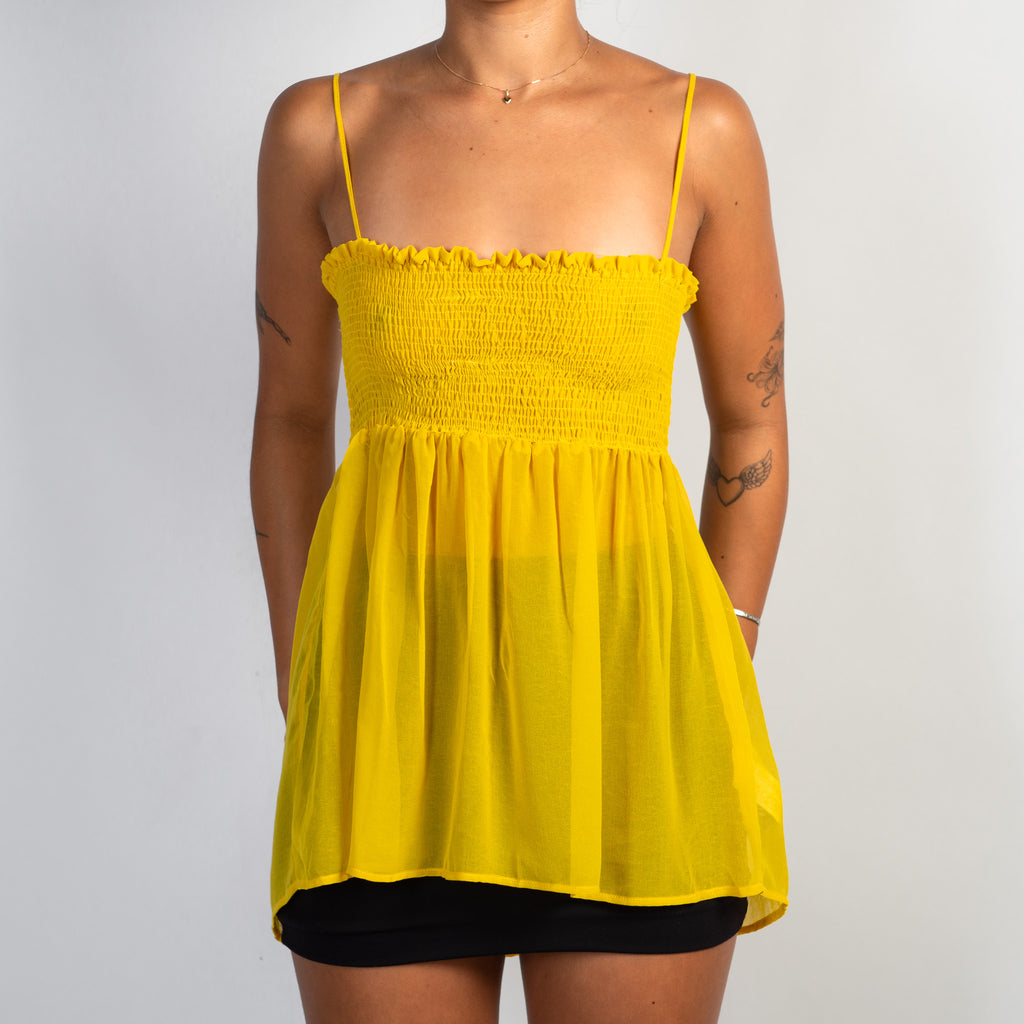 SHEER YELLOW BABYDOLL TOP
