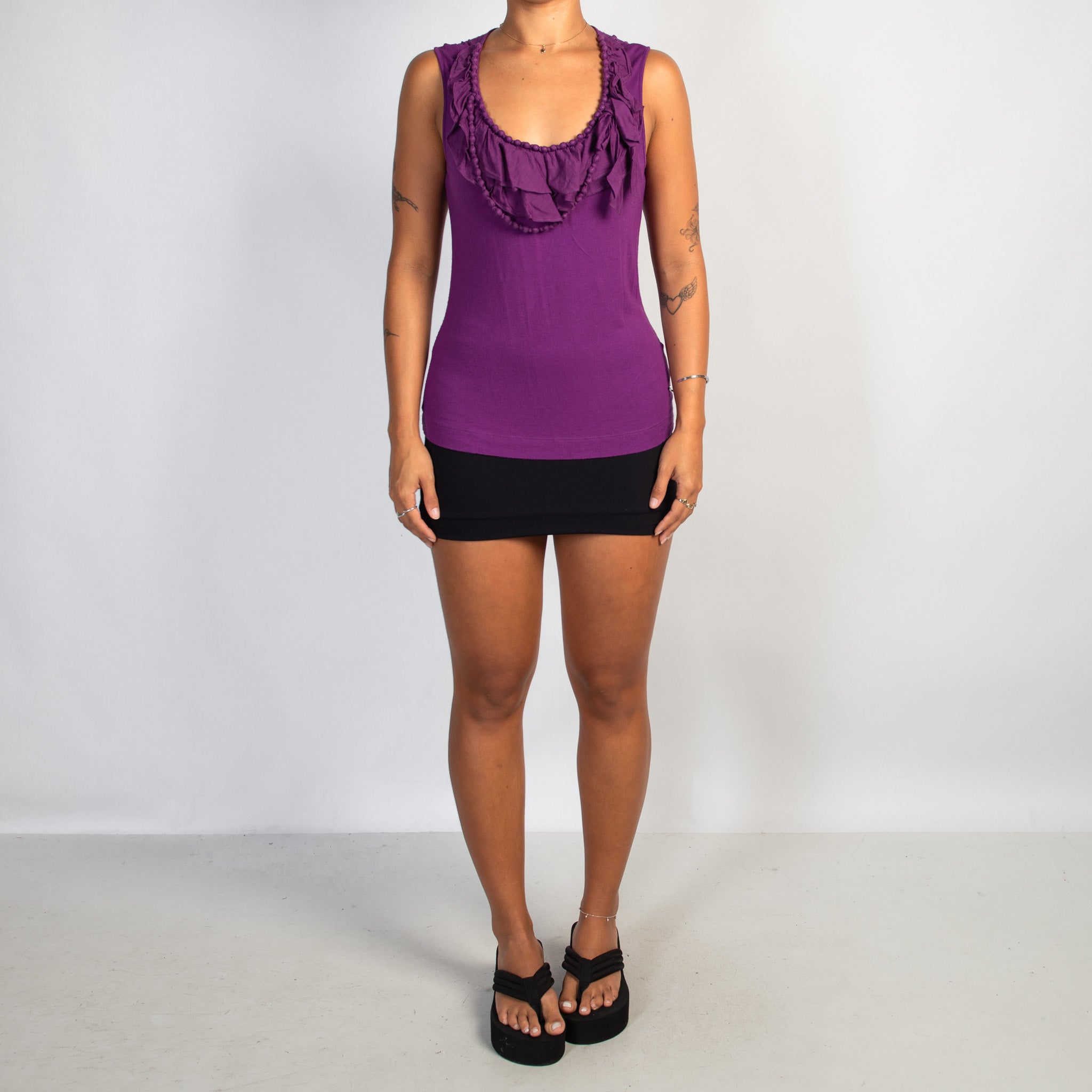 PURPLE RUFFLE TANK TOP