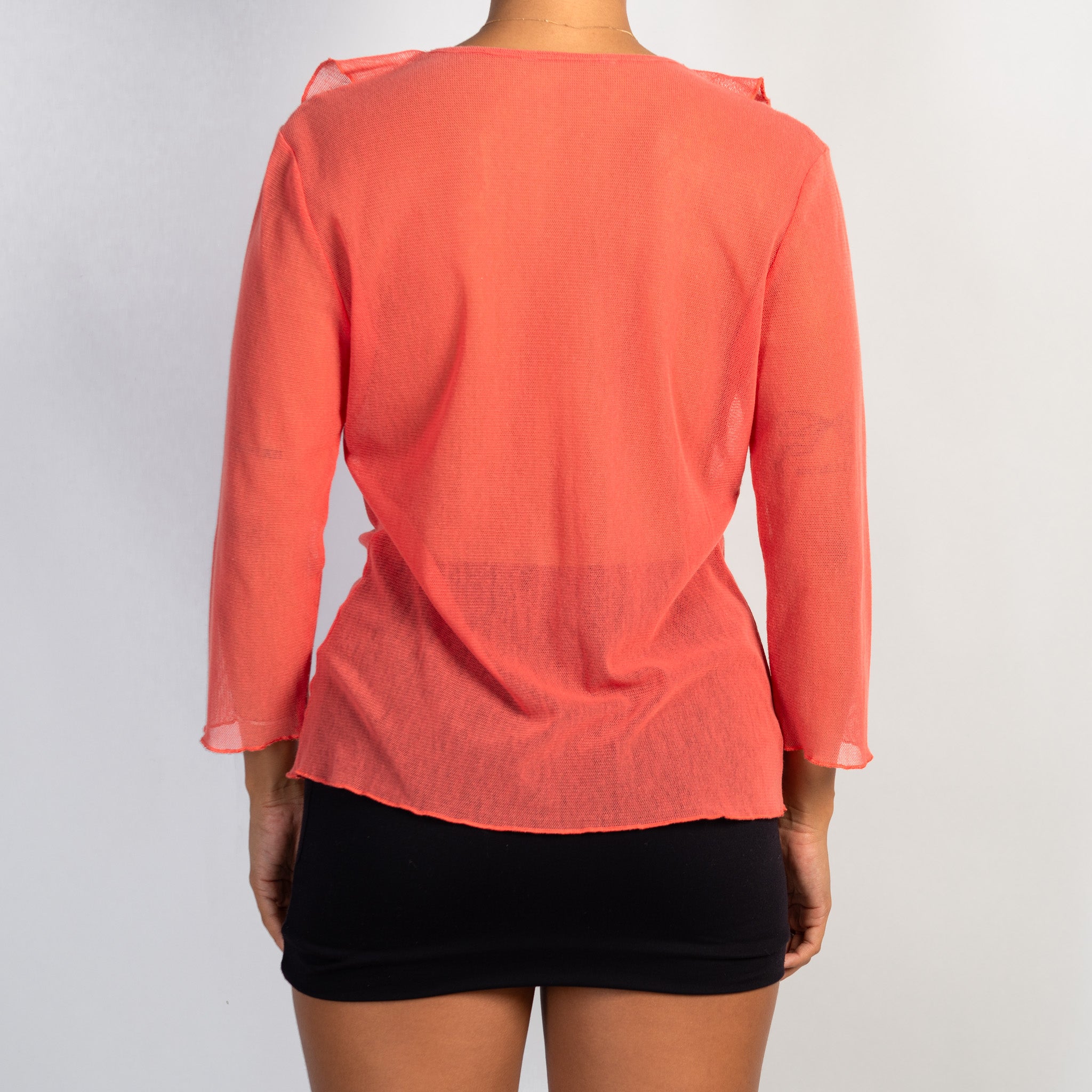 SALMON MESH RUFFLE TOP