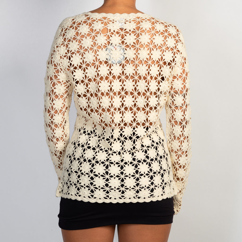 CREAM CROCHET TIE FRONT TOP
