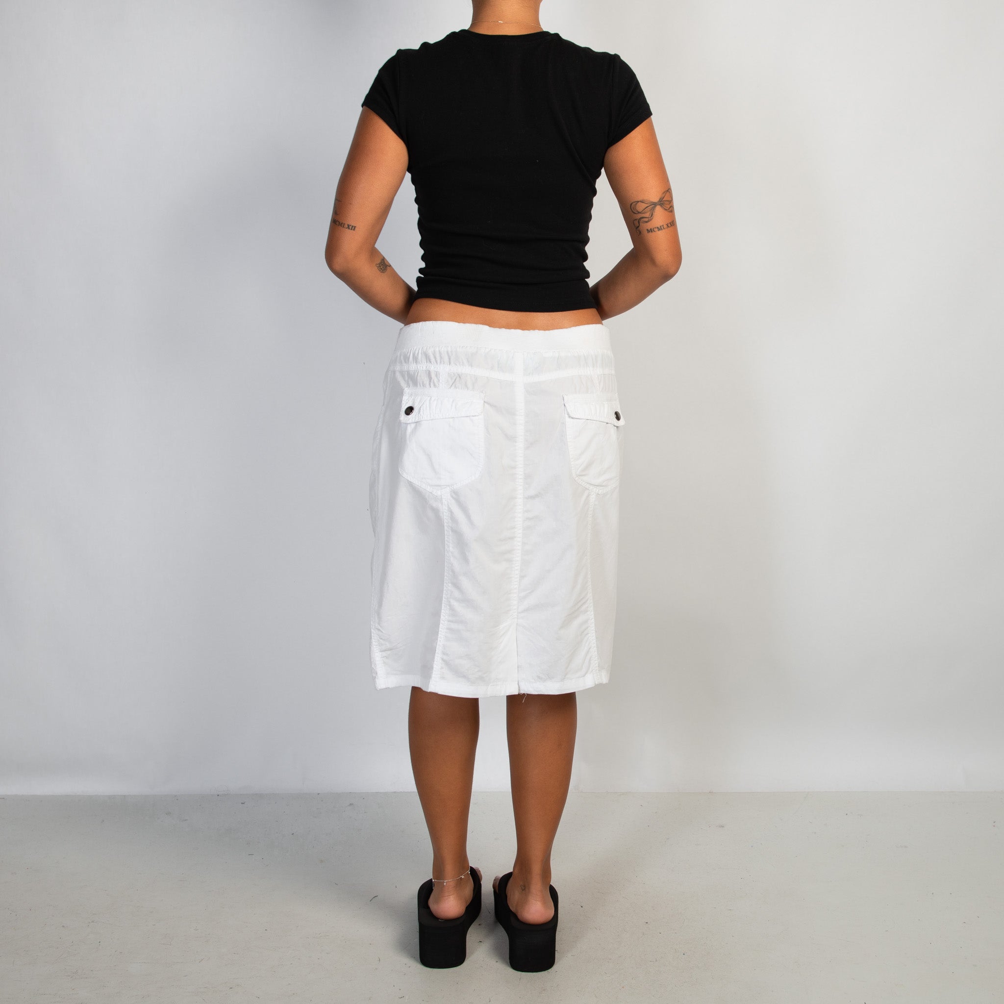 WHITE COTTON CARGO SKIRT