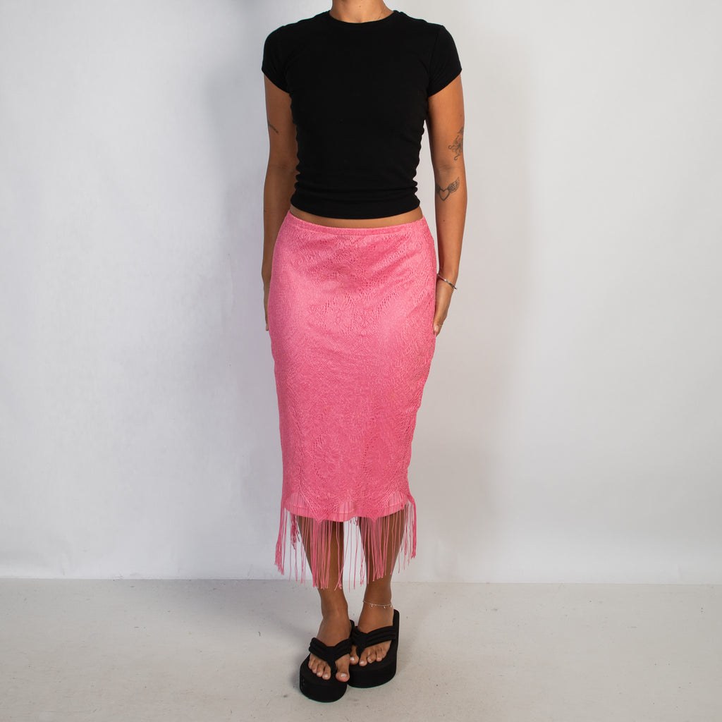 PINK FRINGE MIDI SKIRT