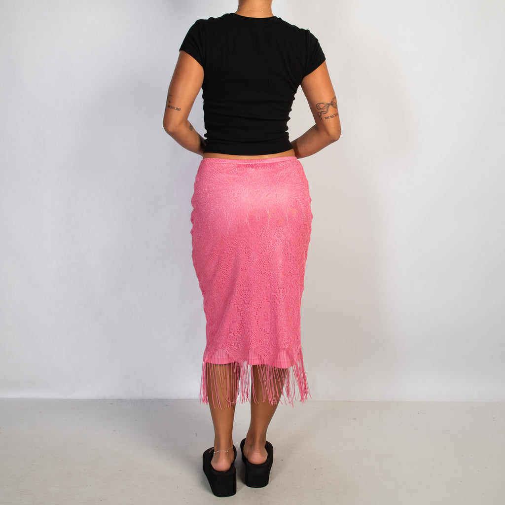PINK FRINGE MIDI SKIRT