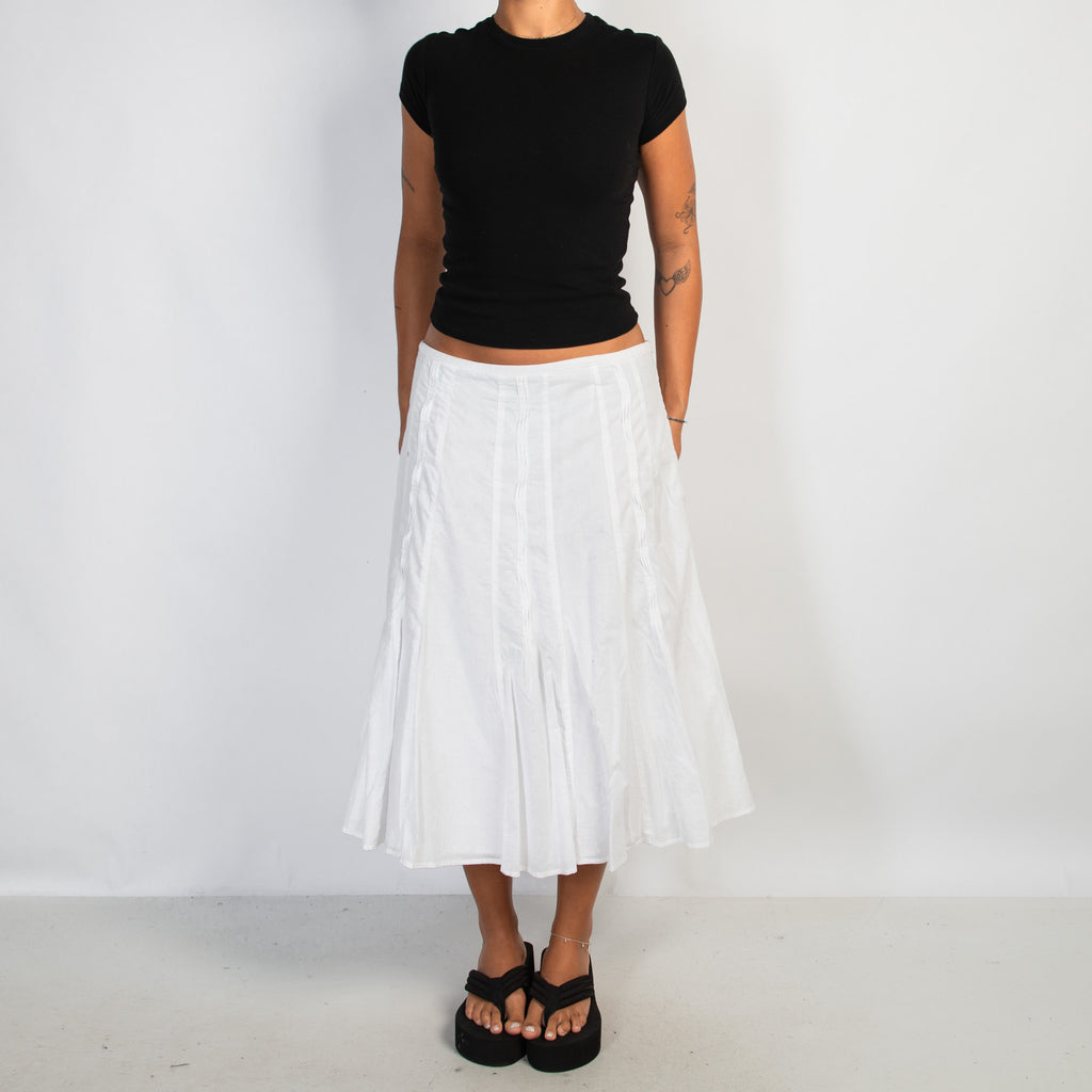 WHITE COTTON MIDI SKIRT