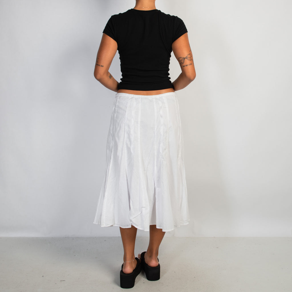 WHITE COTTON MIDI SKIRT