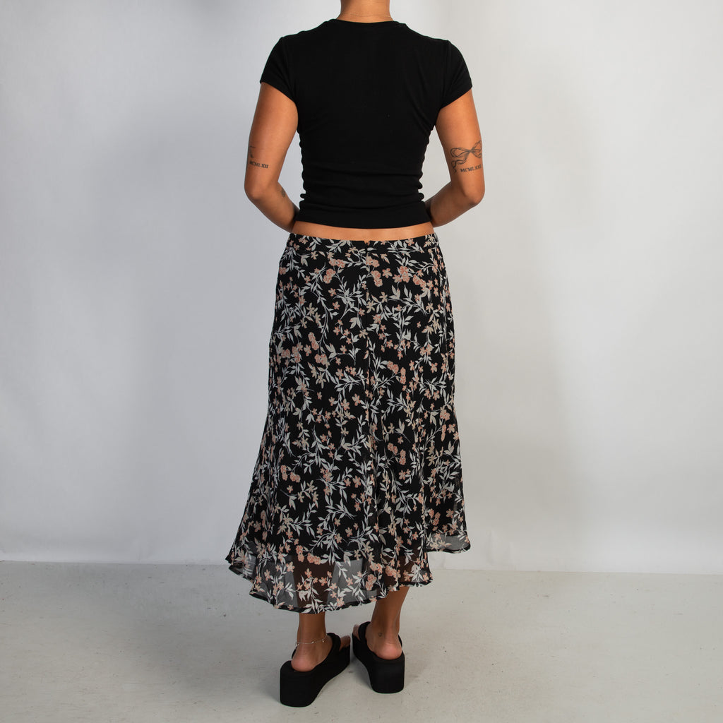 BLACK FLORAL MIDI SKIRT