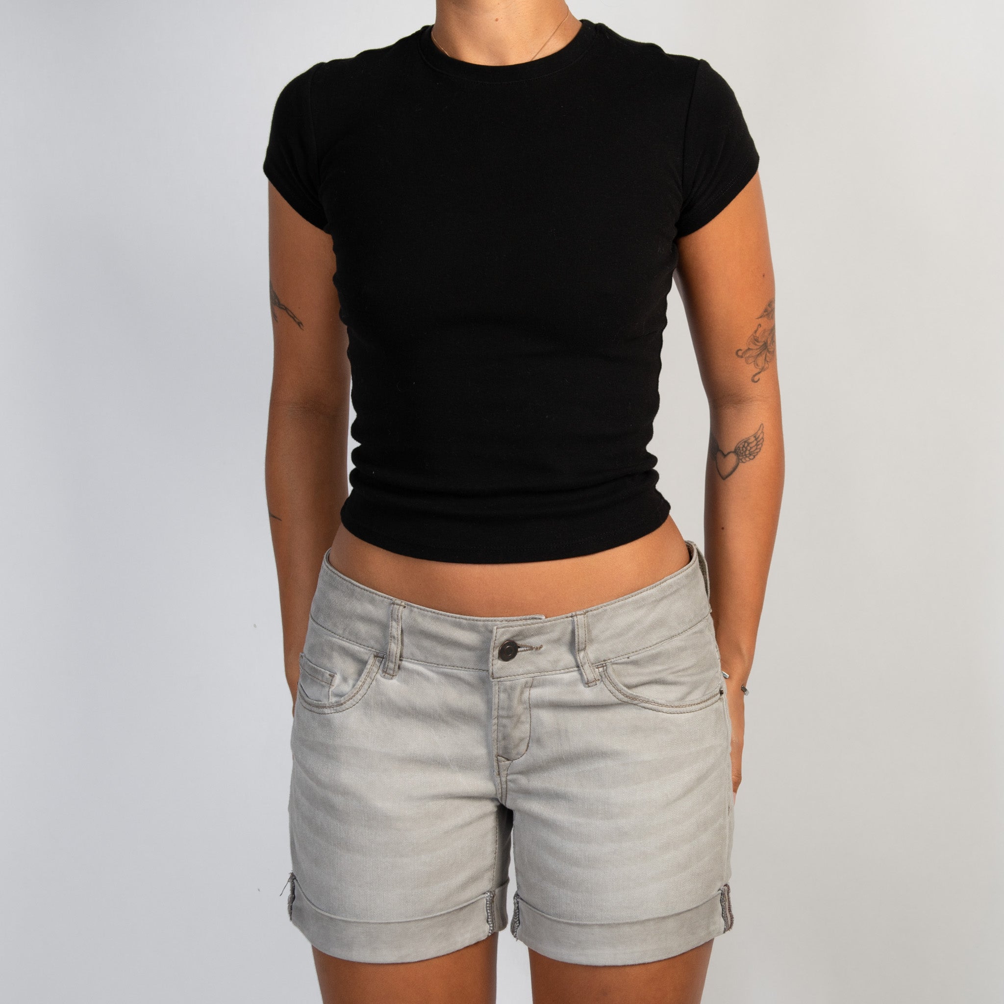 GREY DENIM SHORTS