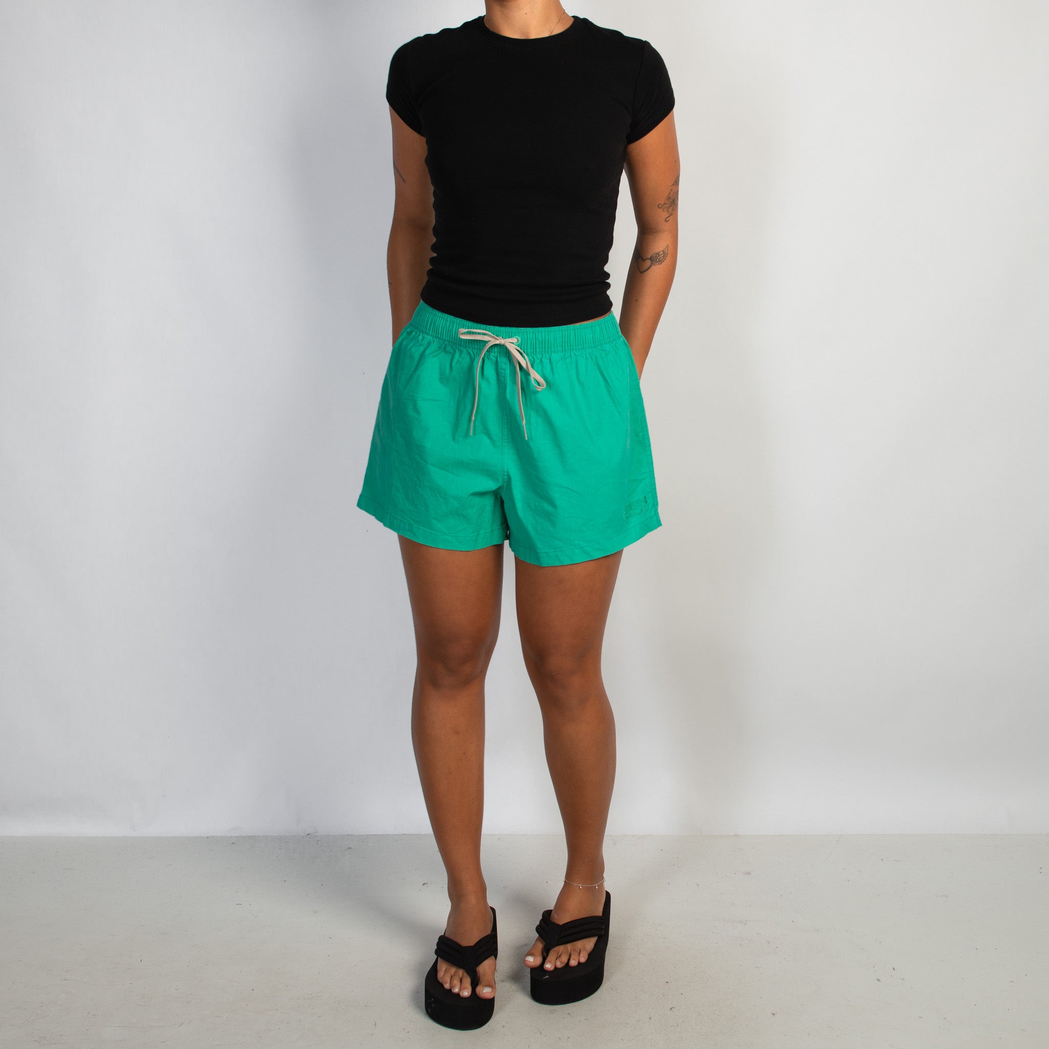 GREEN COTTON SHORTS