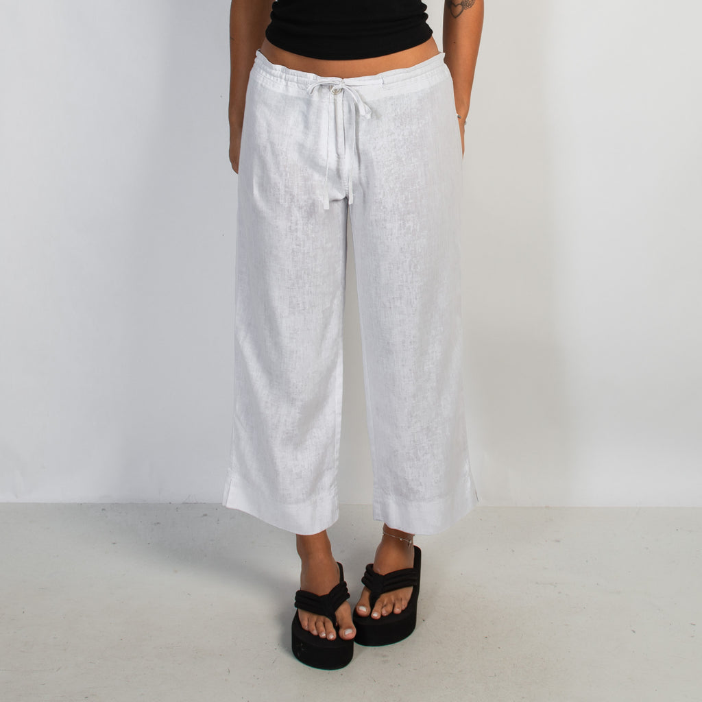 WHITE LINEN CROP PANTS