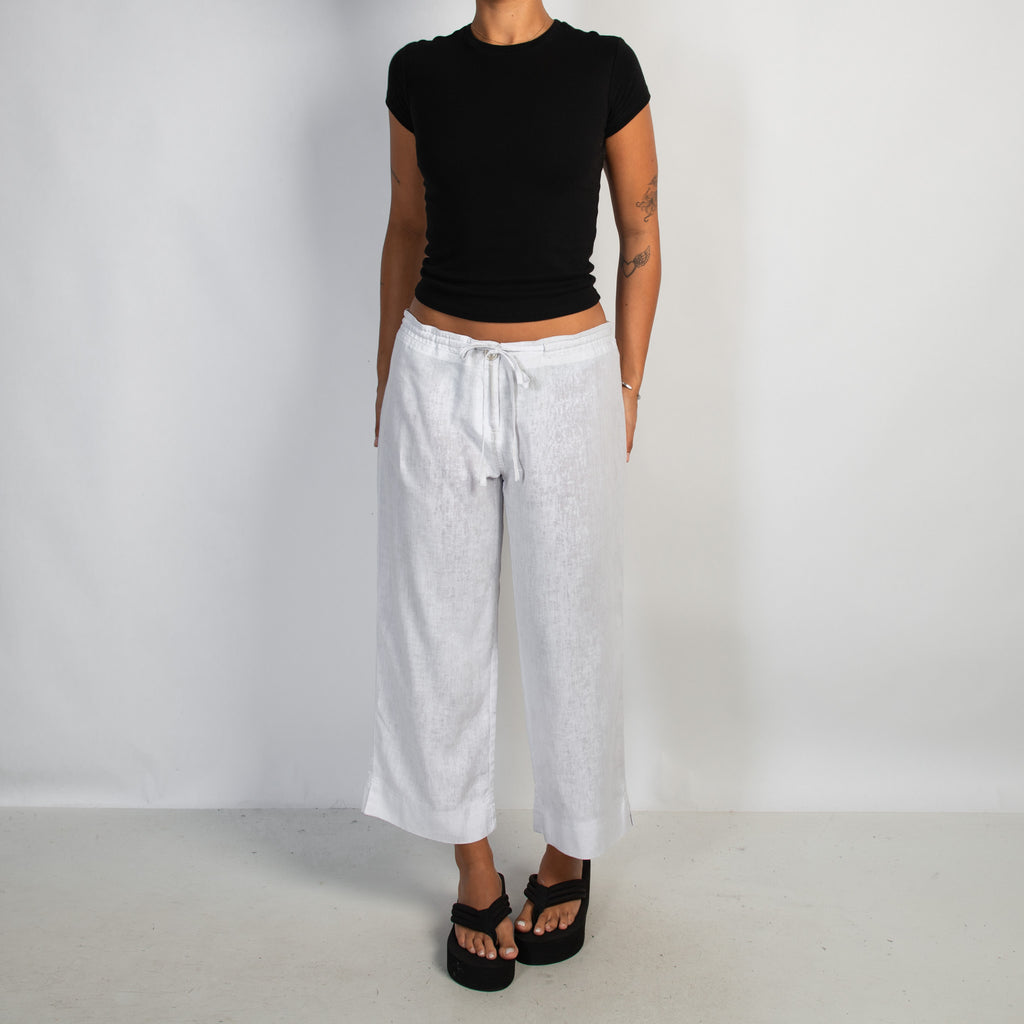 WHITE LINEN CROP PANTS