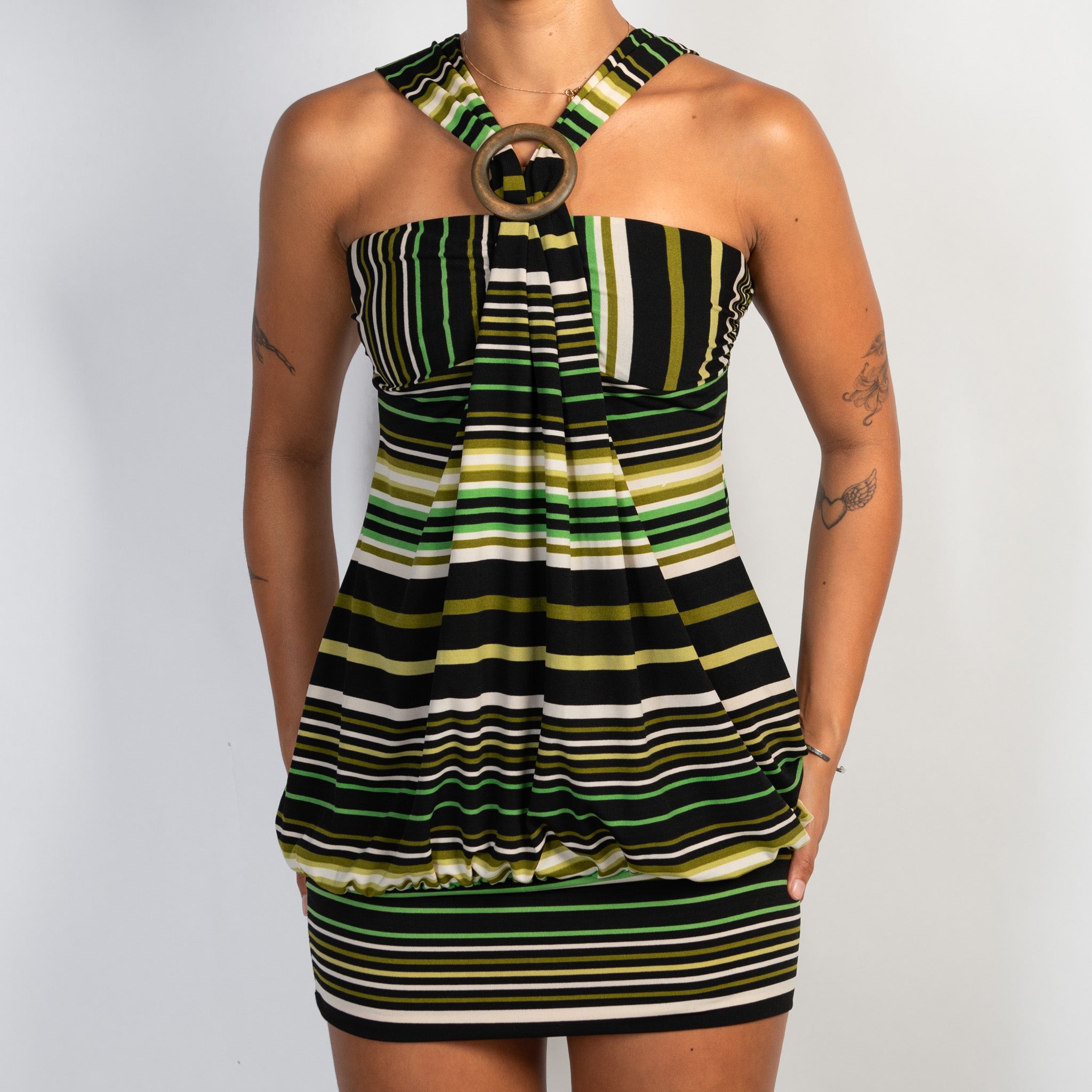 GREEN STRIPE MINI DRESS