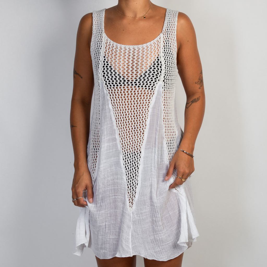 SHEER WHITE CROCHET DRESS