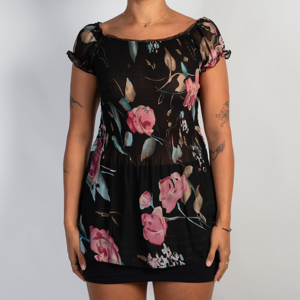 SHEER FLORAL TEXTURED TOP