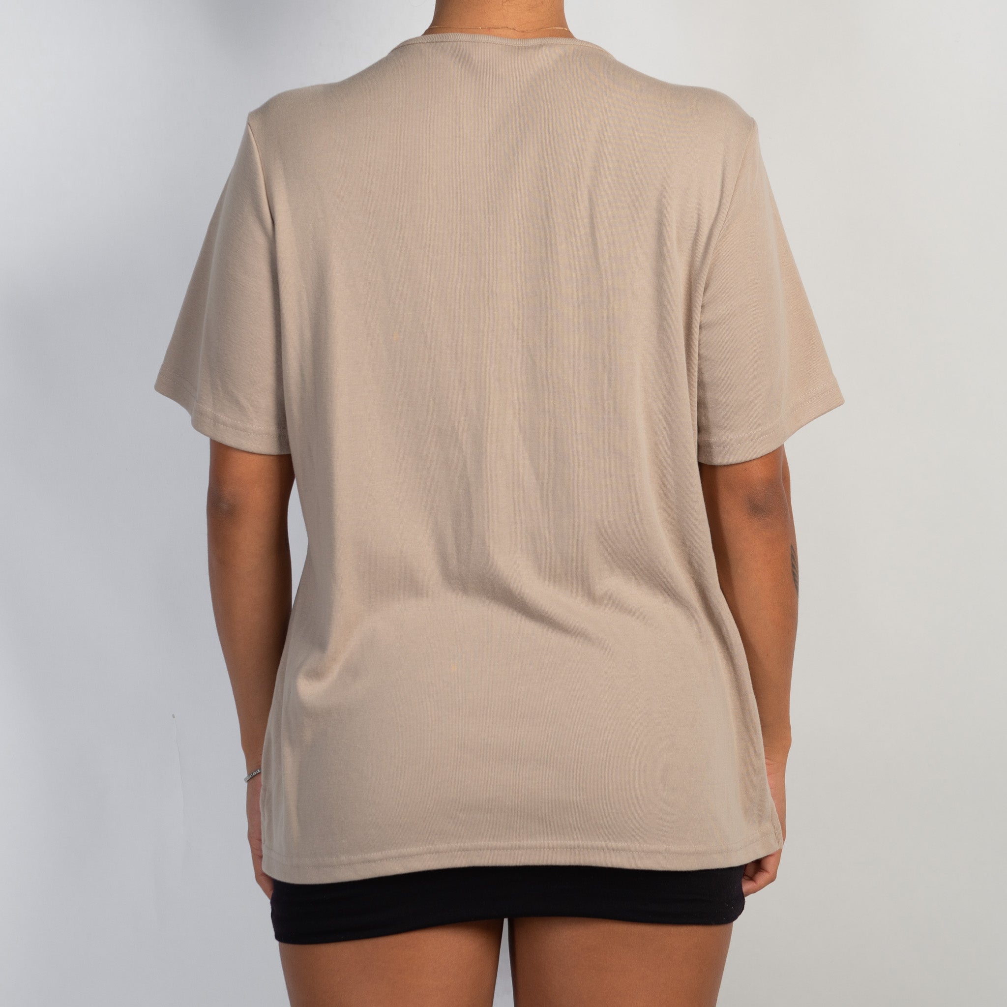 BEIGE V NECK TEE