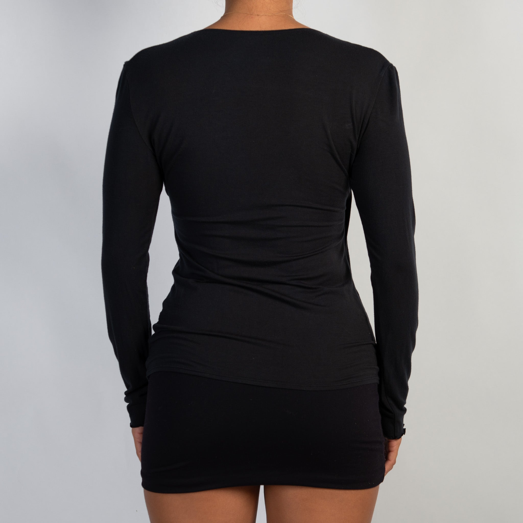 BLACK FAUX WRAP TOP