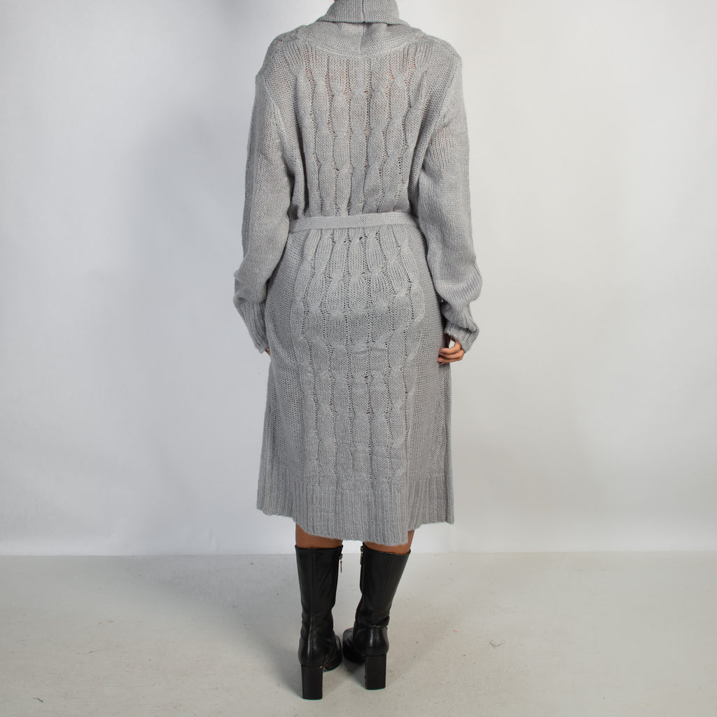 GREY LONGLINE KNIT CARDIGAN