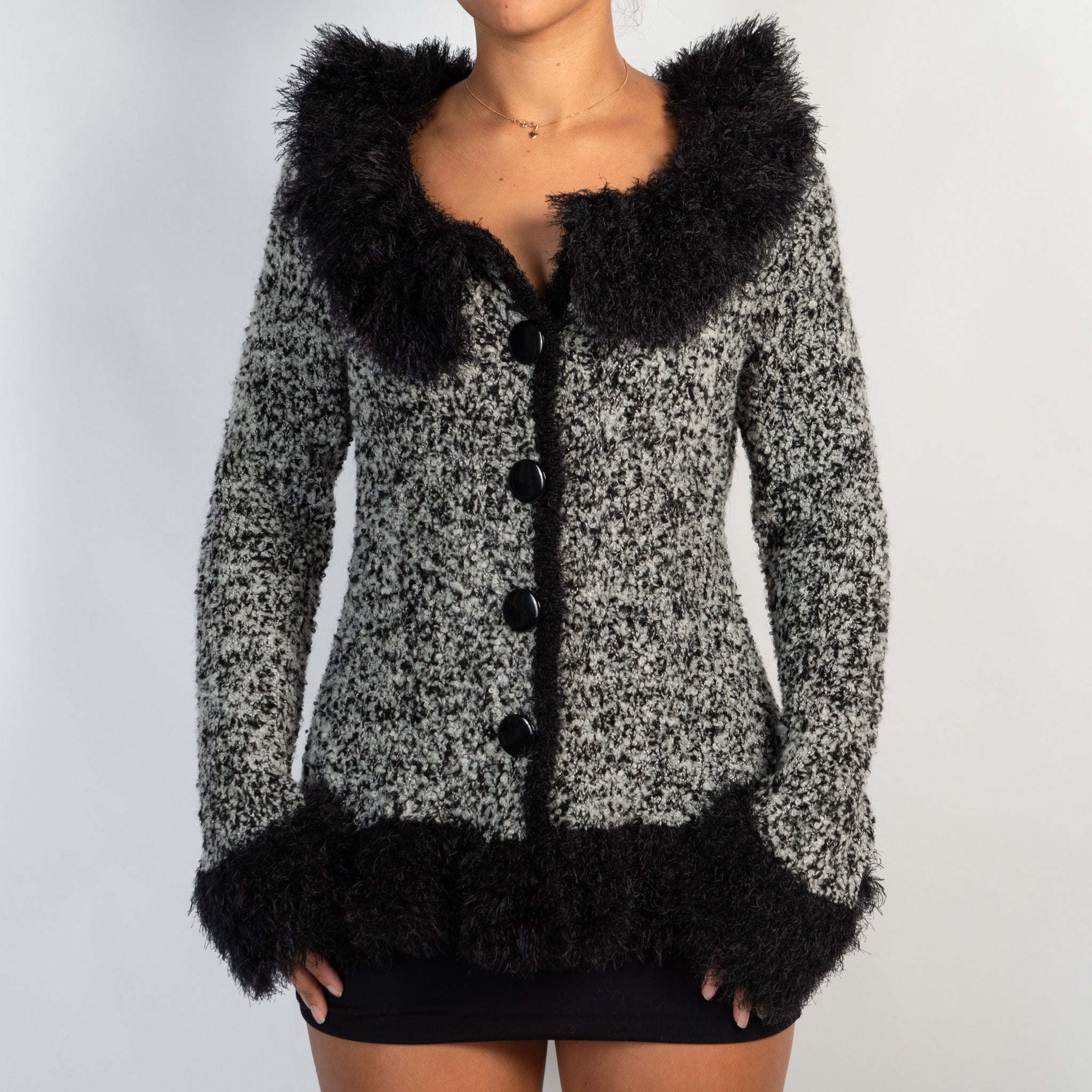 B&W WOOL KNIT CARDIGAN
