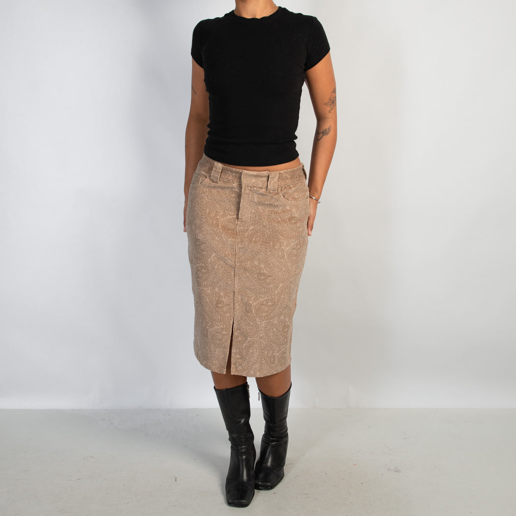 TAN PAISLEY CORD SKIRT