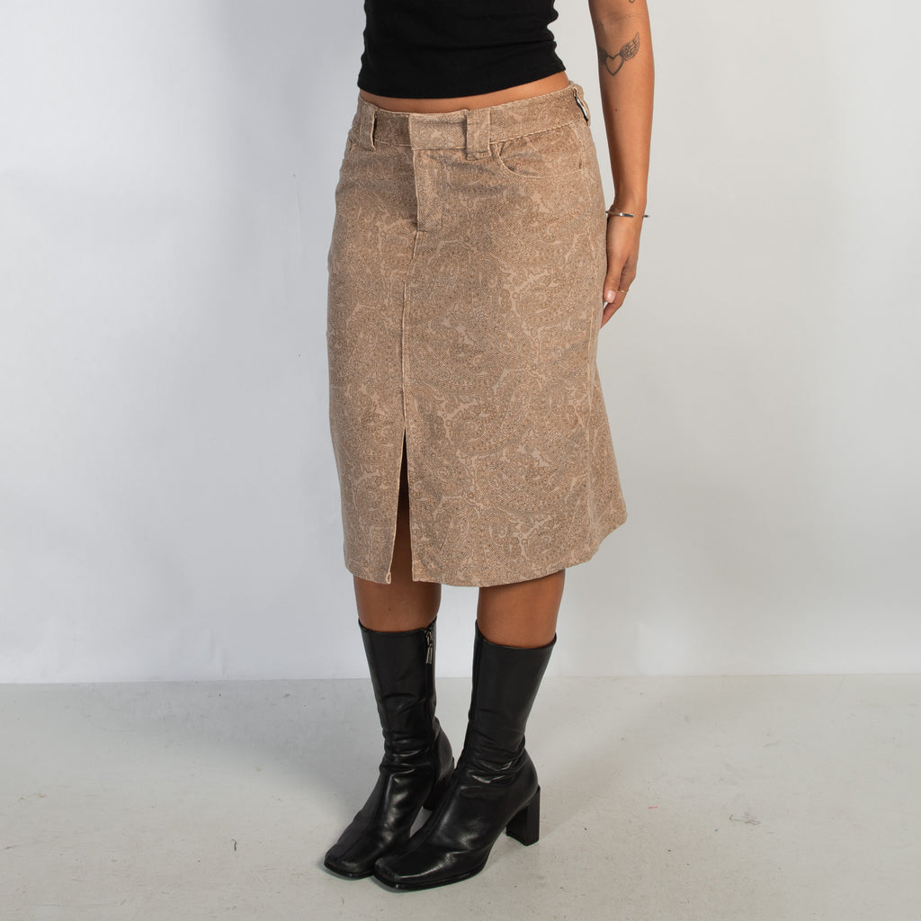TAN PAISLEY CORD SKIRT