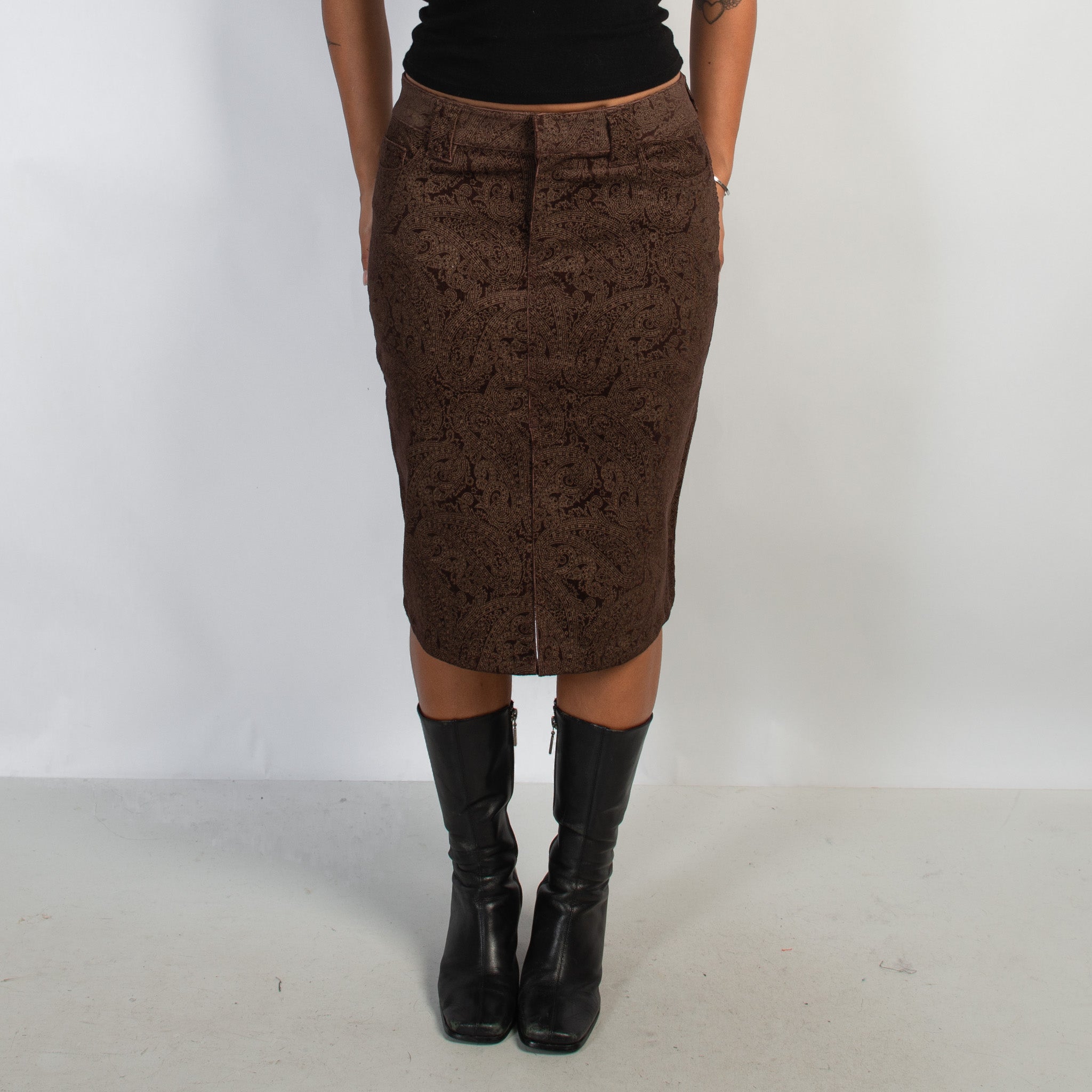 BROWN PAISLEY CORD SKIRT