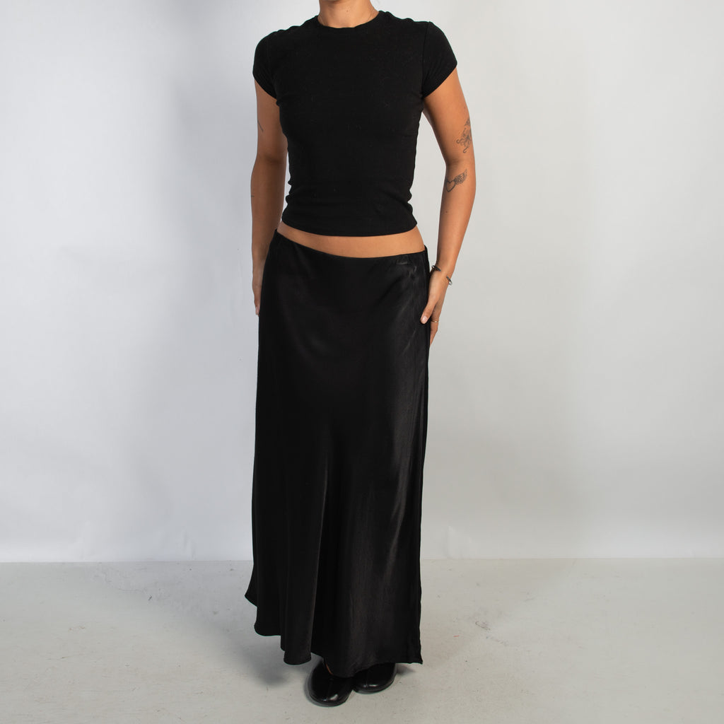 BLACK SATIN MAXI SKIRT