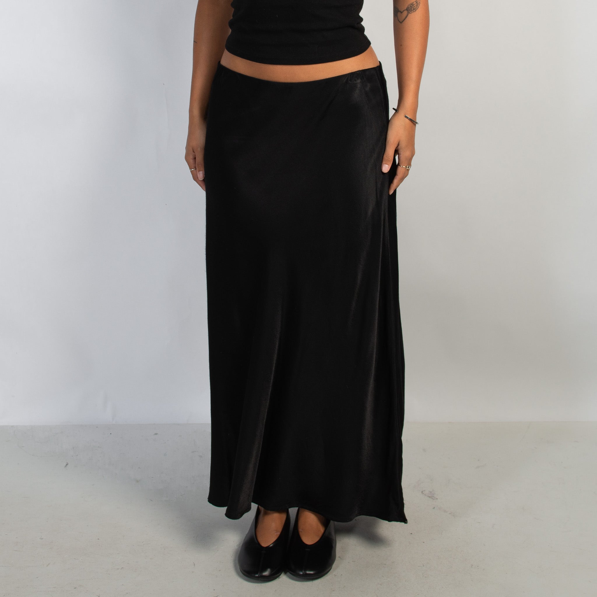 BLACK SATIN MAXI SKIRT