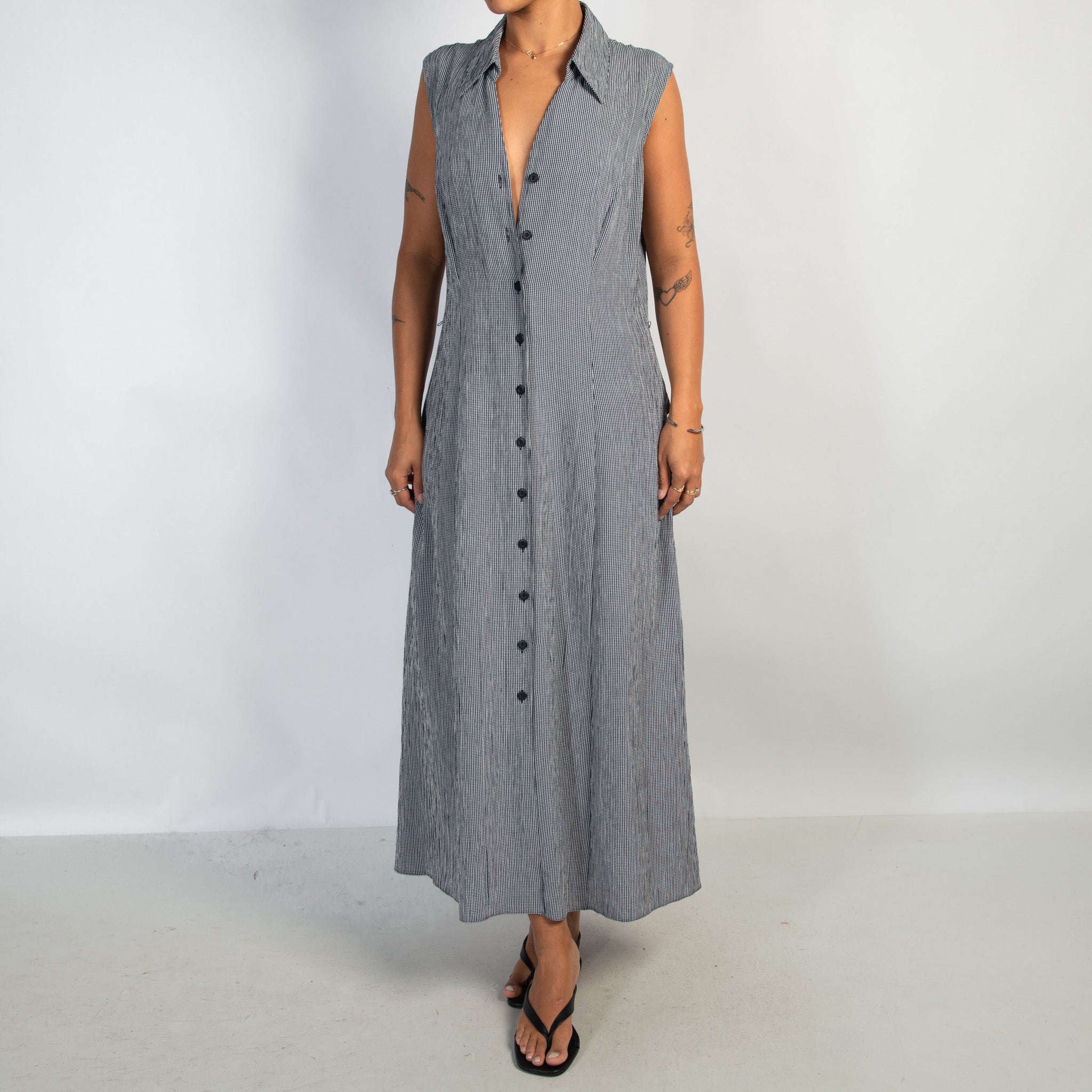 NAVY MICRO CHECK DRESS