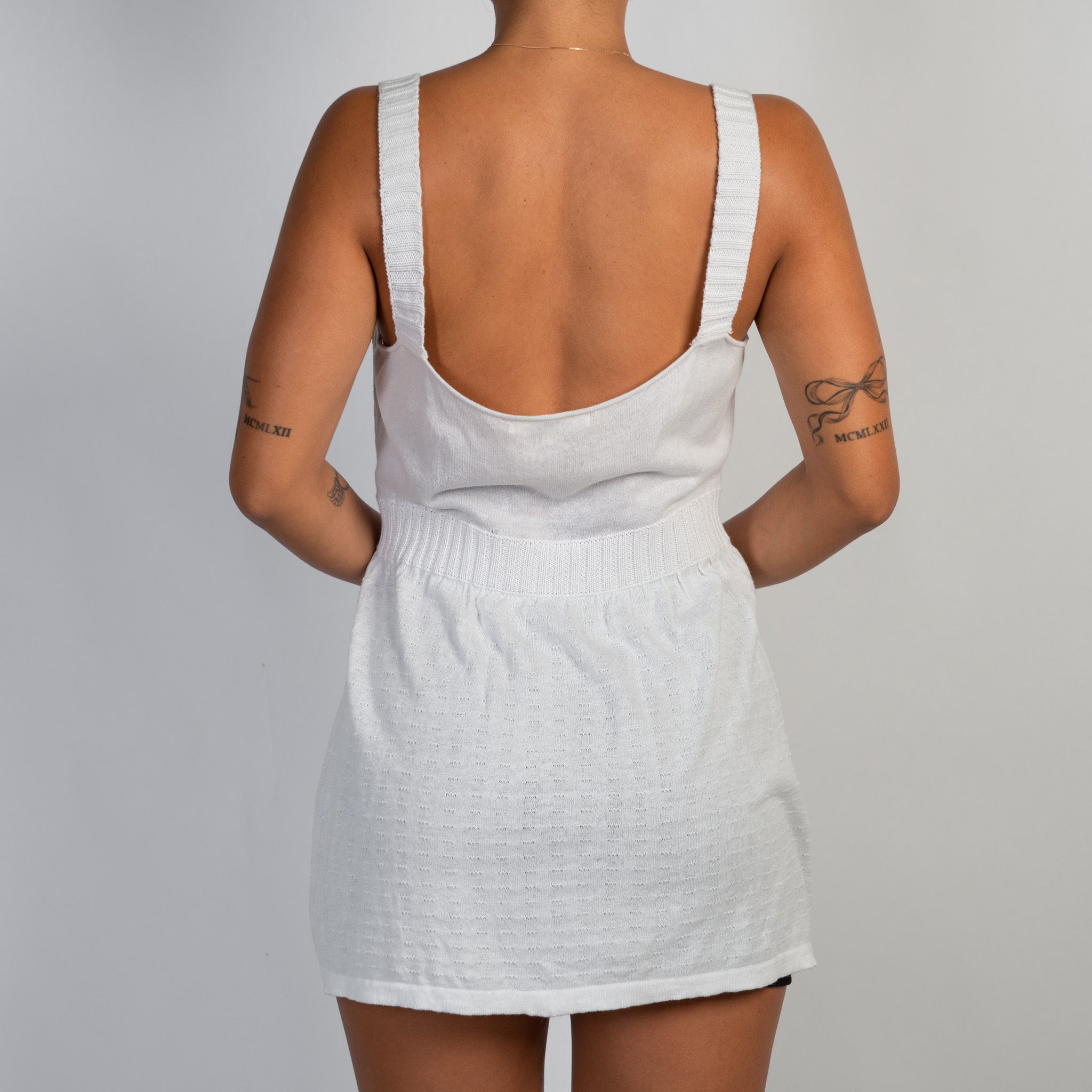 WHITE KNIT BABYDOLL TANK TOP