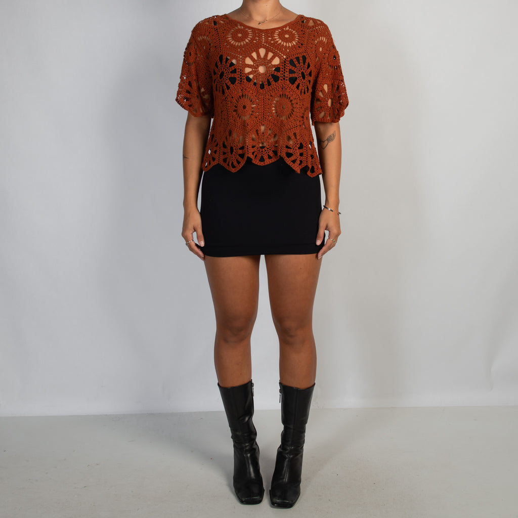 RUST CROCHET KNIT TOP