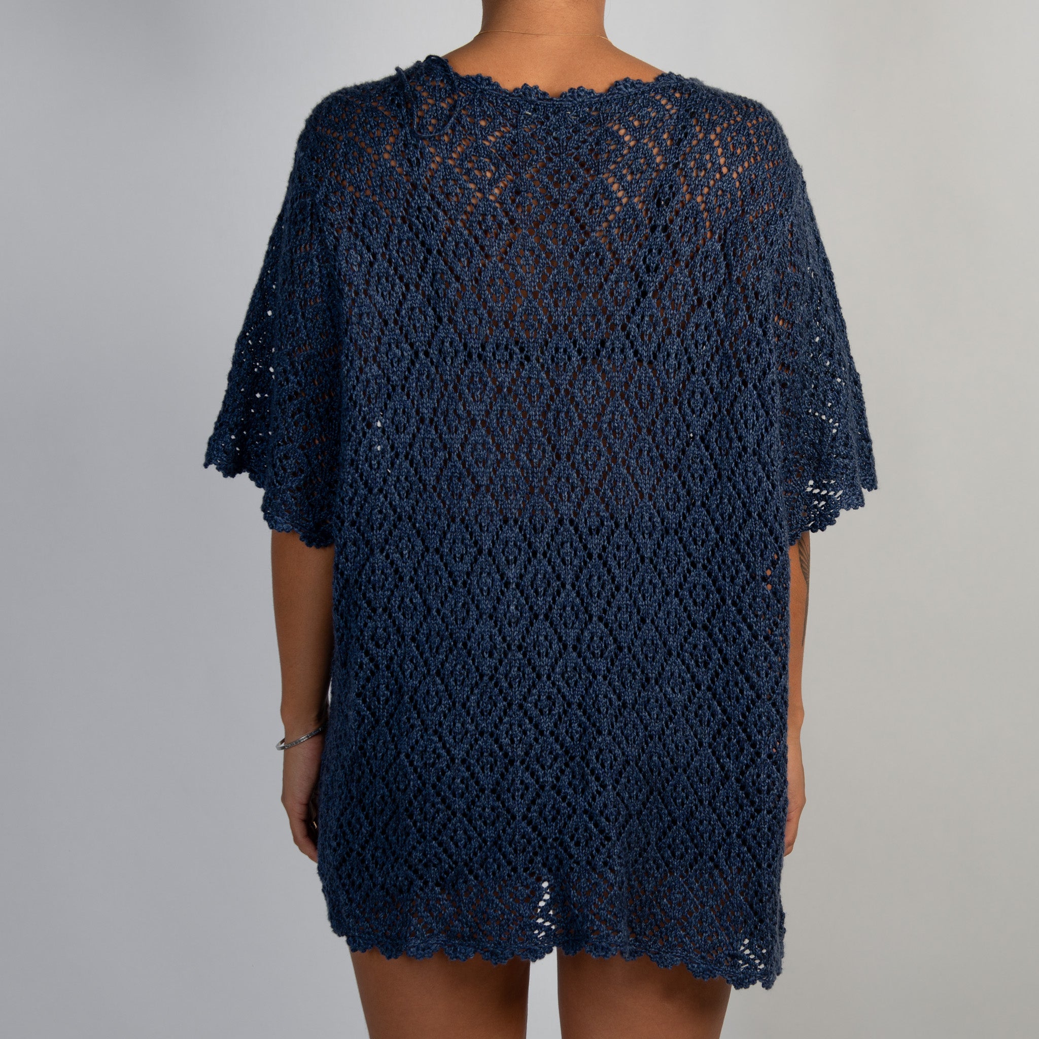 NAVY CROCHET TIE TOP