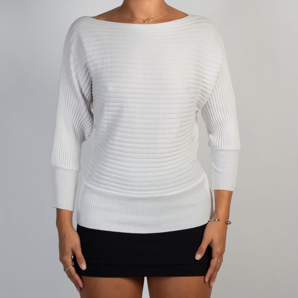 WHITE RIB BATWING TOP