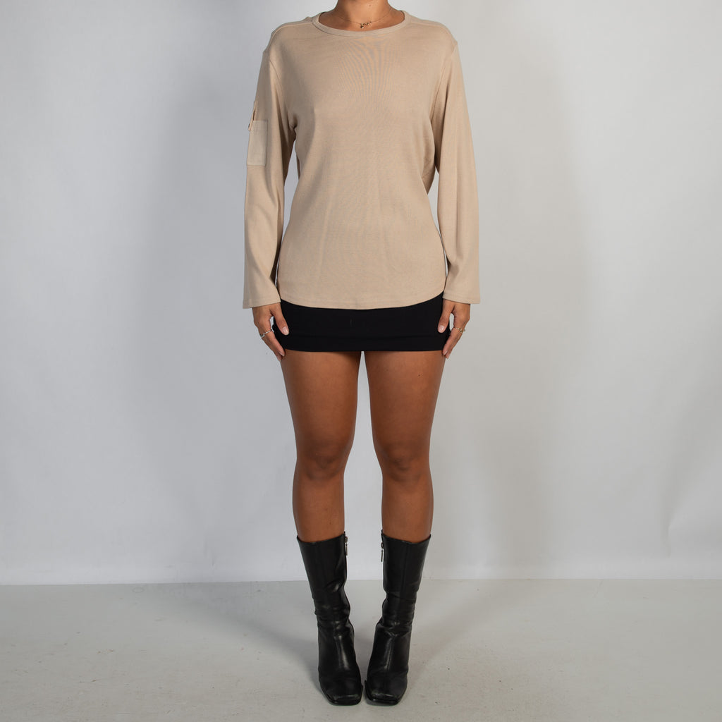 TAN COTTON LONG SLEEVE TOP