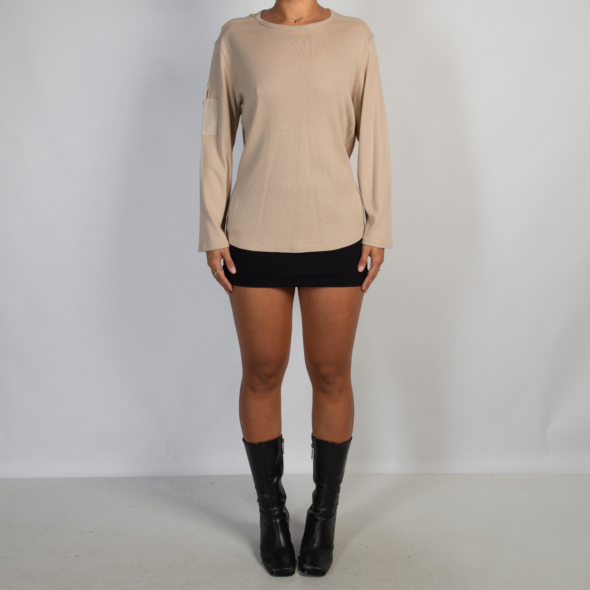 TAN COTTON LONG SLEEVE TOP