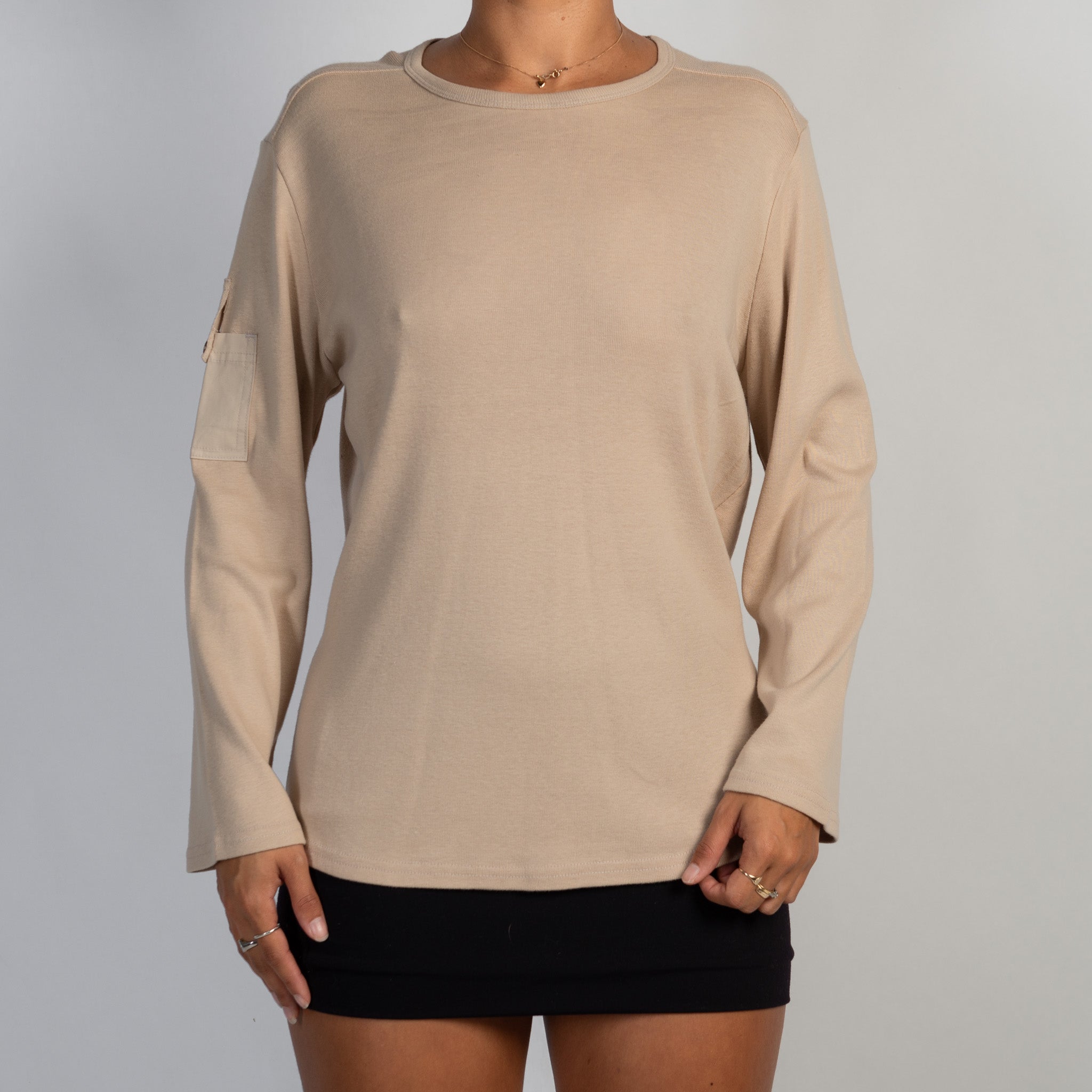 TAN COTTON LONG SLEEVE TOP