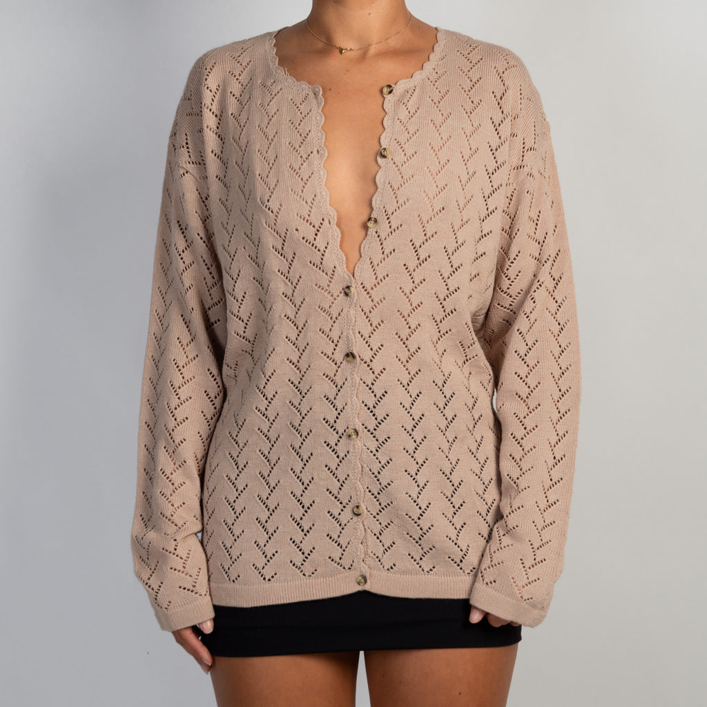 BEIGE CROCHET KNIT CARDIGAN