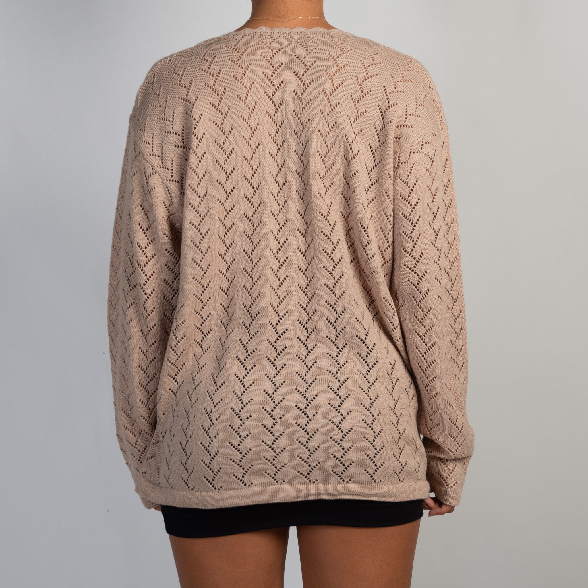 BEIGE CROCHET KNIT CARDIGAN