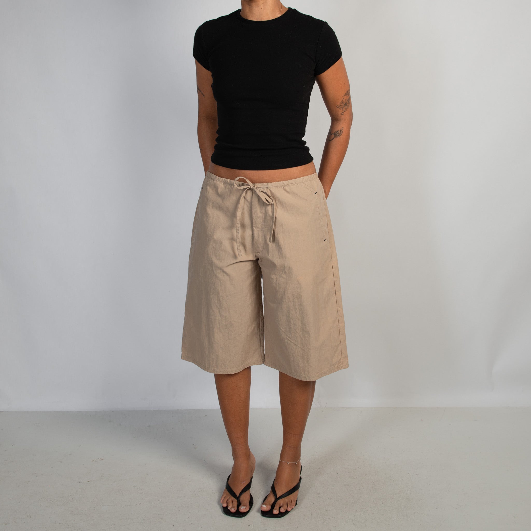 BEIGE COTTON NYLON SHORTS