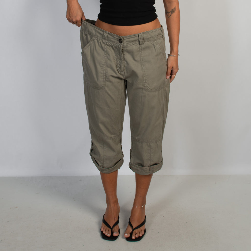 KHAKI CROP CARGO PANTS