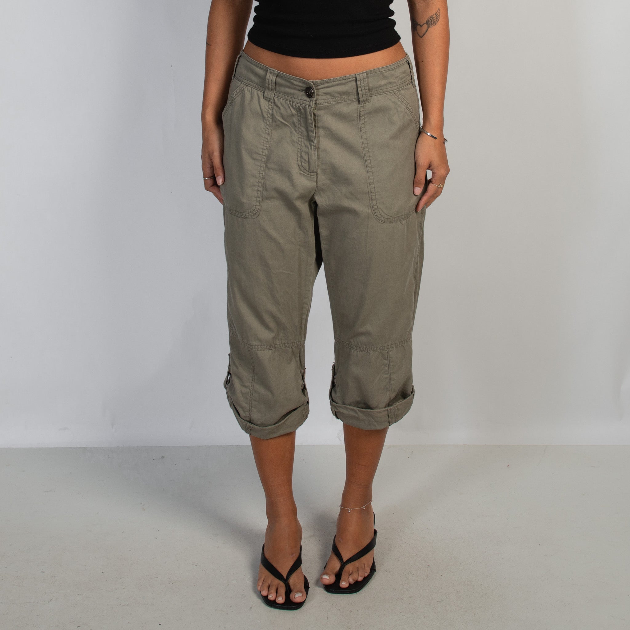 KHAKI CROP CARGO PANTS