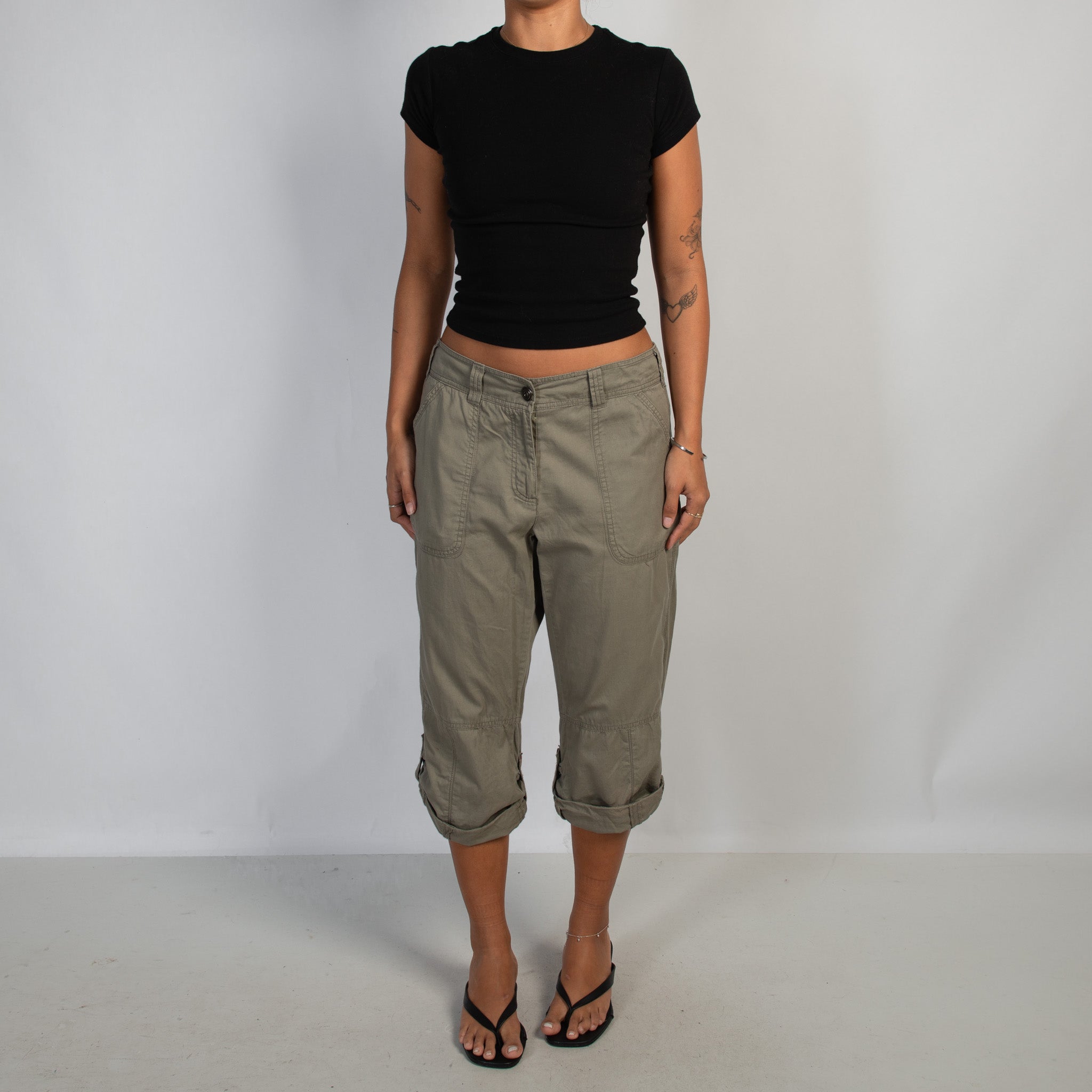 KHAKI CROP CARGO PANTS