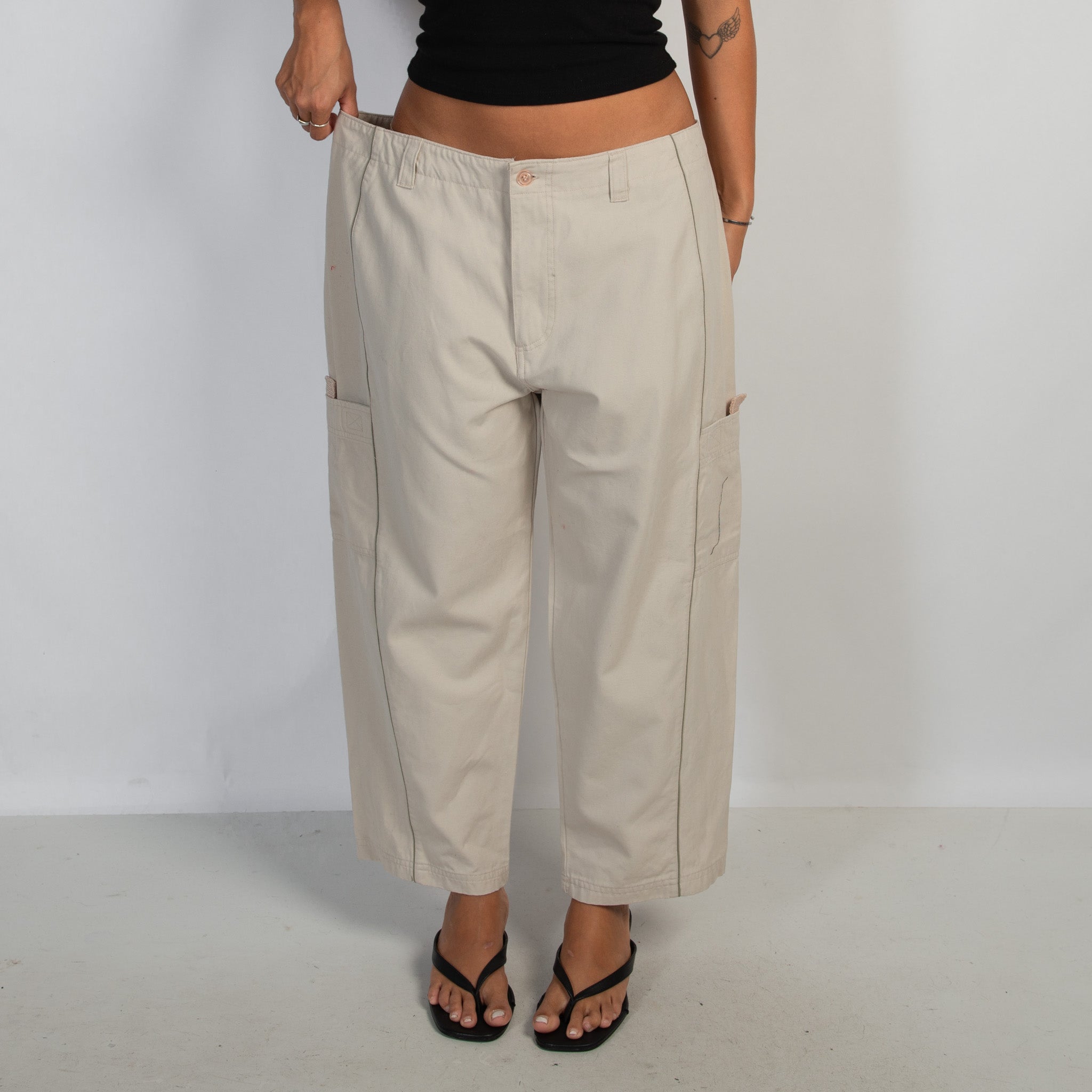 CREAM COTTON CARGO PANTS