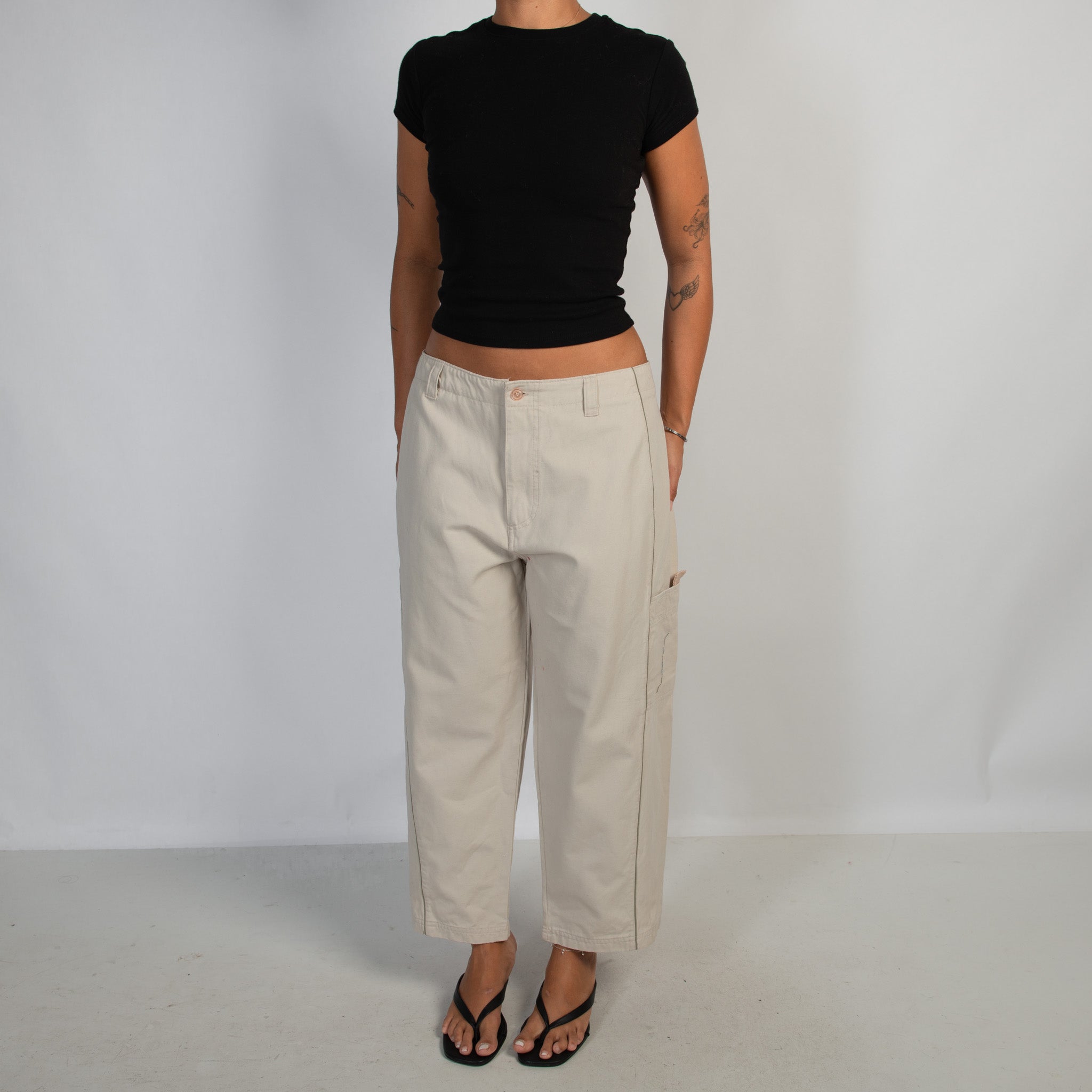 CREAM COTTON CARGO PANTS