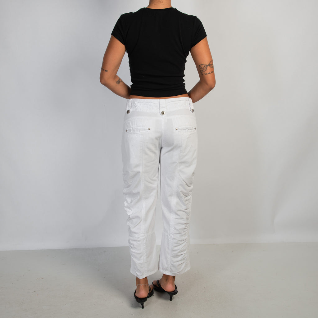 WHITE CROP CARGO PANTS