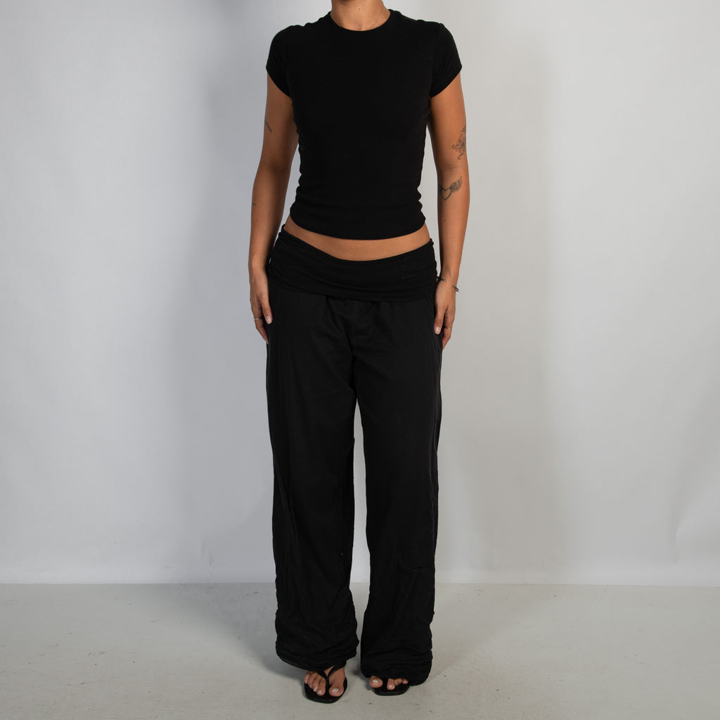 BLACK COTTON FOLD OVER PANTS